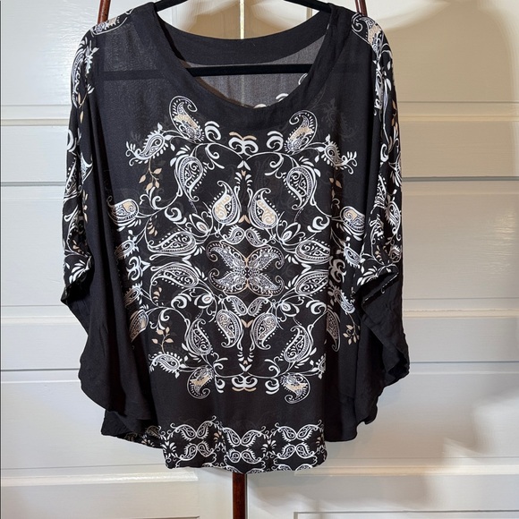 Boho Batwing Dolman Sleeve Paisley Blouse Sheer Flowy Festival Top - Picture 3 of 9